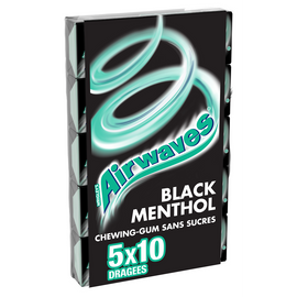 Chewing gum sans sucre black menthol AIRWAVES 5x10, dragées 70g