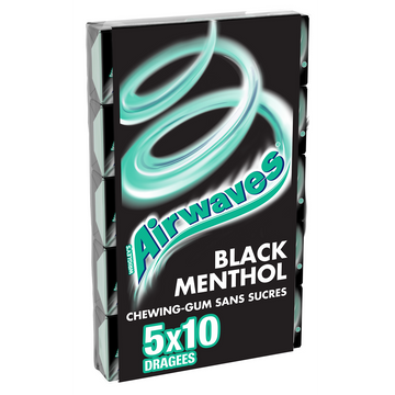 Chewing gum sans sucre black menthol AIRWAVES 5x10, dragées 70g