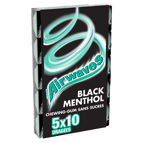 Chewing gum sans sucre black menthol AIRWAVES 5x10, dragées 70g