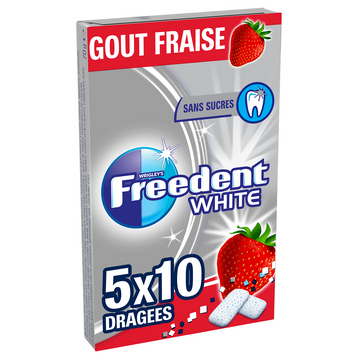 Chewing gum sans sucre fraise FREEDENT White, 5x10 dragées 70g