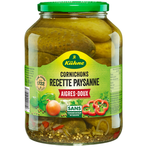 Cornichons aigre-doux à la paysanne KHUNE, 850g