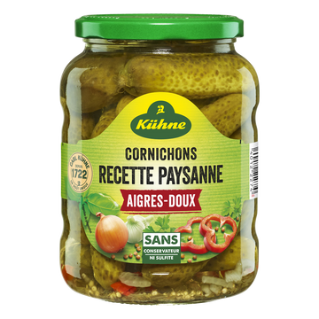 Cornichons aigres doux recette paysanne KUHNE, 72cl 360g