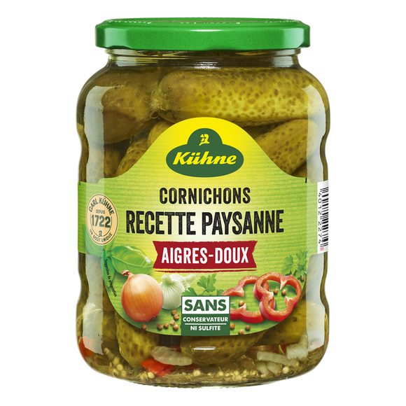 Cornichons aigres doux recette paysanne KUHNE, 72cl 360g