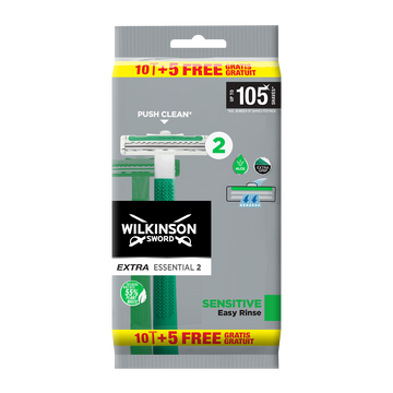 Rasoir jetable extra essential2 sensitive plastique recyclé WILKINSON10+5