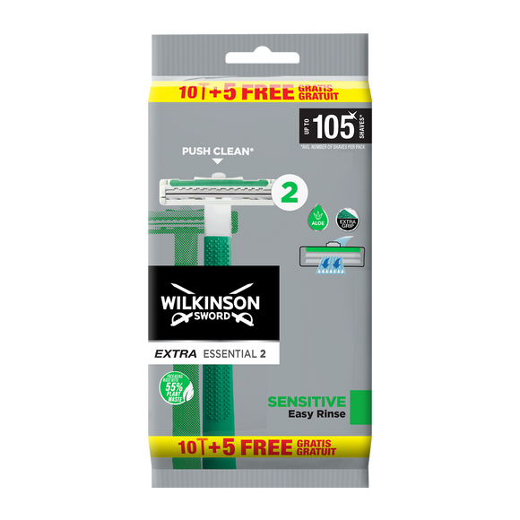 Rasoir jetable extra essential2 sensitive plastique recyclé WILKINSON10+5