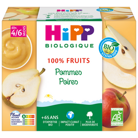 Compote infantile bio 100% Fruits pommes poires HIPP, dès 4/6 mois, 4x400g 400g