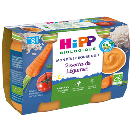 Petit pot bio pour bébé risotto de légumes HIPP, dès 8 mois, 2x190g