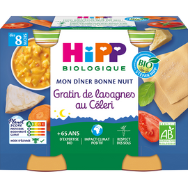 Petit pot bio pour bébé gratin de lasagnes au céléri, HIPP, dès 8 mois, pot de 2, 190g