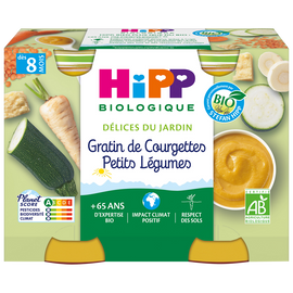 Petit pot bio pour bébé gratin de courgettes et petits légumes HIPP, dès 8 mois, 2 x 190g
