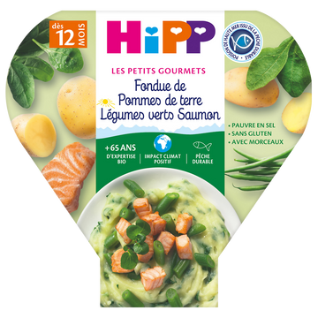 Assiette pour bébé épinards, pommes de terre et saumon, HIPP, dès12 mois, 230g