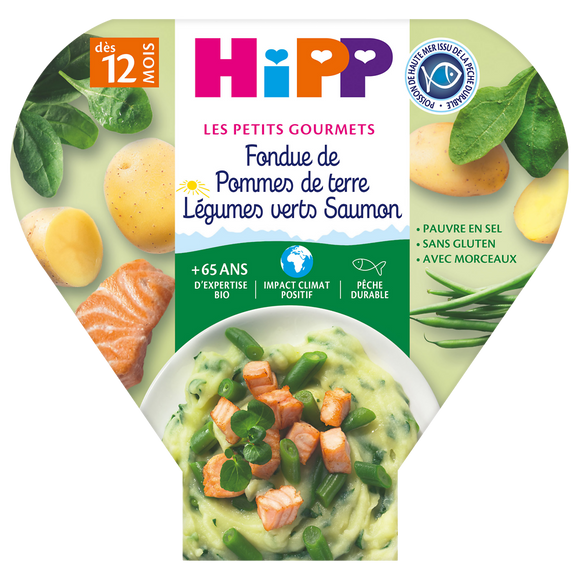 Assiette pour bébé épinards, pommes de terre et saumon, HIPP, dès12 mois, 230g