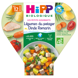 Assiette pour bébé légumes du potager dinde romarin HIPP biologique, dès 12 mois, 230g
