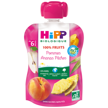 Gourde pommes ananas pèches bio dès 6 mois HIPP, 90g