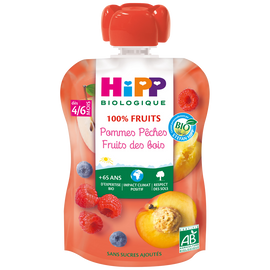 Gourde bio pommes pèches fruits des bois, dès 4/6 mois HIPP, 90g