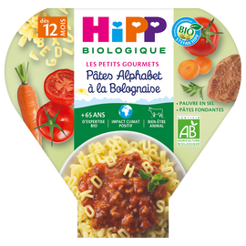 Assiette pâtes alphabet à la bolognaise bio HIPP, dès 12 mois, 230g
