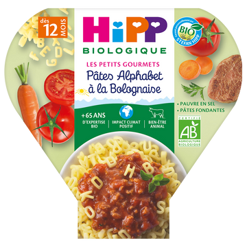 Assiette pâtes alphabet à la bolognaise bio HIPP, dès 12 mois, 230g