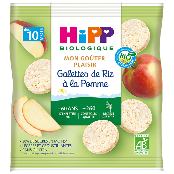 Galettes de riz à la pomme bio dès 10 mois HIPP, sachet de 30g