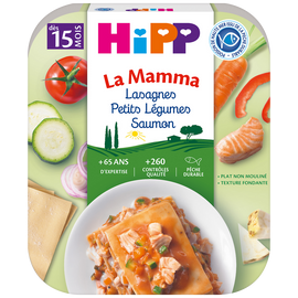 Plat complet pour bébé lasagnes petits légumes saumon HIPP, dès 15mois, 250g