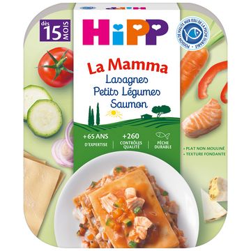 Plat complet pour bébé lasagnes petits légumes saumon HIPP, dès 15mois, 250g