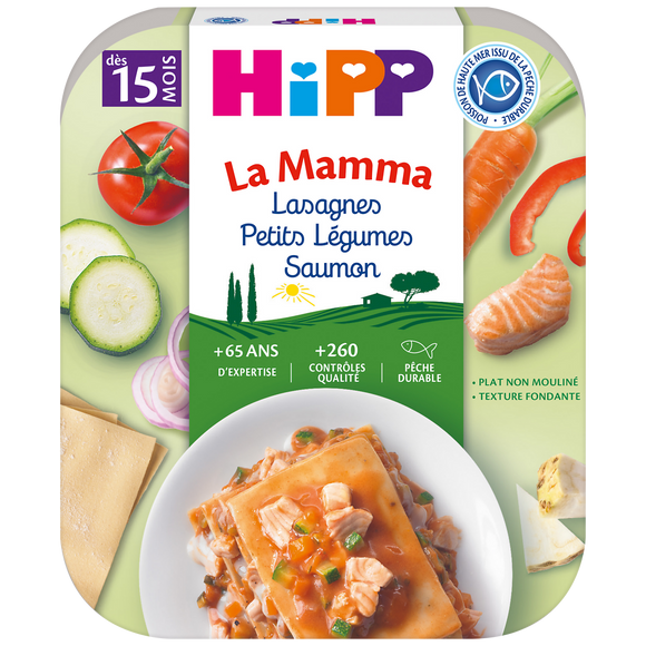 Plat complet pour bébé lasagnes petits légumes saumon HIPP, dès 15mois, 250g