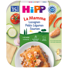 HIPP LA MAMMA - Plat bébé du midi Lasagnes petits légumes saumon, dès15 mois - 250g