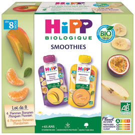 Gourde fruits à boire 2 variétés dès 8 mois bio HIPP, 8x90ml