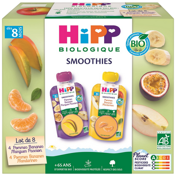 Gourde fruits à boire 2 variétés dès 8 mois bio HIPP, 8x90ml