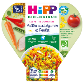 Petit pot bio pour bébé paëlla de légumes et poulet HIPP, dès 15 moisassiette 250g