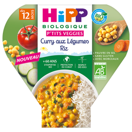 Curry aux légumes riz bio 12 mois HIPP assiette 230g