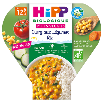Curry aux légumes riz bio 12 mois HIPP assiette 230g