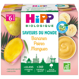 Coupelles bananes/poires/mangues dès 6 mois Bio HIPP 4X100g