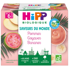 Coupelles fruits pommes/goyaves/bananes 6 mois Bio HIPP 4X100g