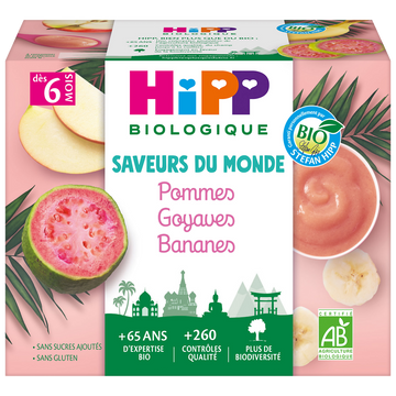 Coupelles fruits pommes/goyaves/bananes 6 mois Bio HIPP 4X100g