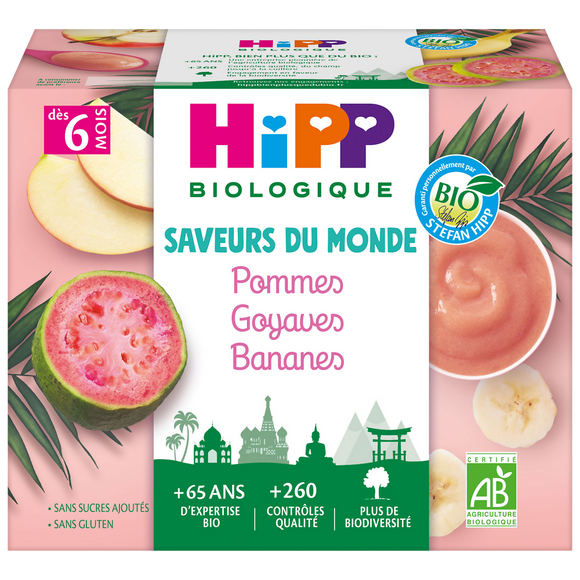 Coupelles fruits pommes/goyaves/bananes 6 mois Bio HIPP 4X100g