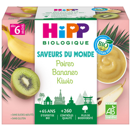 Coupelles poires/bananes/kiwis dès 6 mois Bio HIPP 4X100g