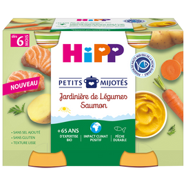 Petits mijotés jardinière de légumes saumon dés 6 mois HIPP BIOLOGIQUEpots 2x190g