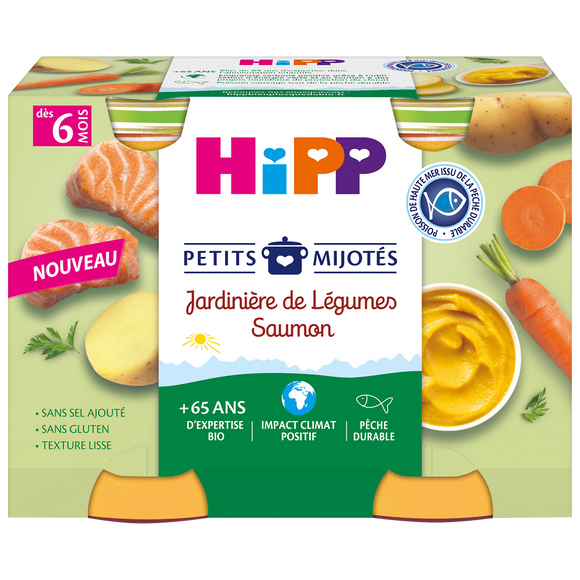 Petits mijotés jardinière de légumes saumon dés 6 mois HIPP BIOLOGIQUEpots 2x190g