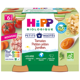 Plat bébé Petits mijotés tomates petites pâtes jambon dés 6 mois HIPPBIOLOGIQUEpots 2x190g