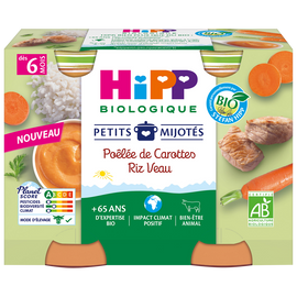 Petits mijotés poélée de carottes riz veau dés 6 mois HIPP BIOLOGIQUE2x190g