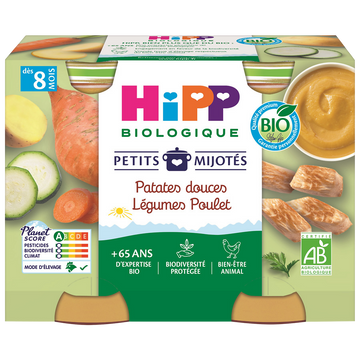 Patates douces légumes poulet petits mijotés dés 8mois bio HIPP 2x190g