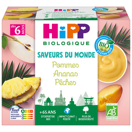 Saveurs du monde pommes ananas pêches bio dès 6 mois HIPP BIOLOGIQUE 4x100g