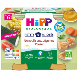Petits mijotés semoule aux légumes poulet dés 6 mois HIPP BIOLOGIQUEpots 2x190g