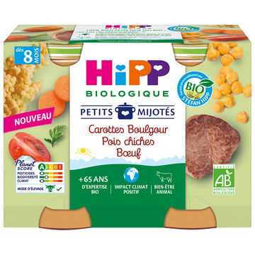 Plat bébé Petits mijotés carottes boulgour pois chiches BIOLOGIQUE pots 2x190g
