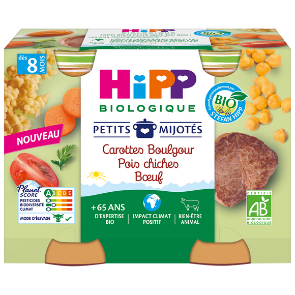 Plat bébé Petits mijotés carottes boulgour pois chiches BIOLOGIQUE pots 2x190g