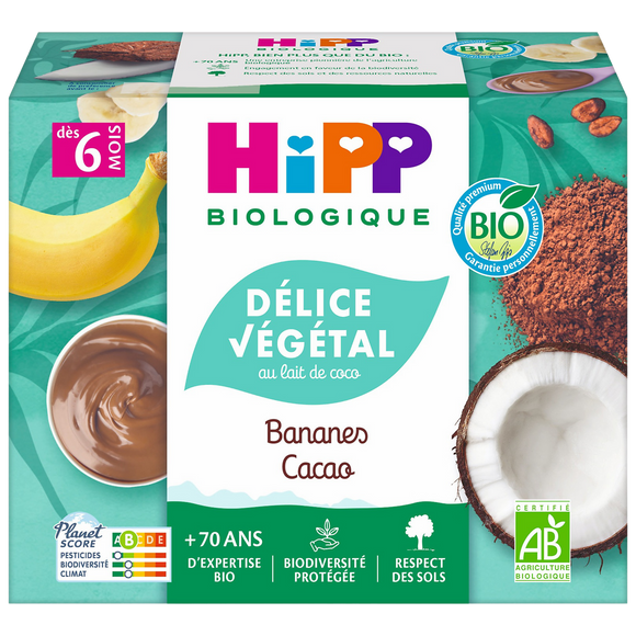 HIPP MON DINER BONNE NUIT - Délice végétal au lait coco créme bananescacao, de 6 à 12 mois - 4x100g