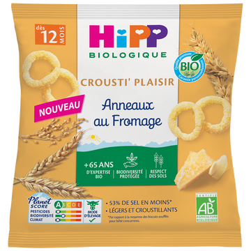 Anneaux fromage crousti'plaisir bio dés 12mois HIPP BIOLOGIQUE sachetde 25g