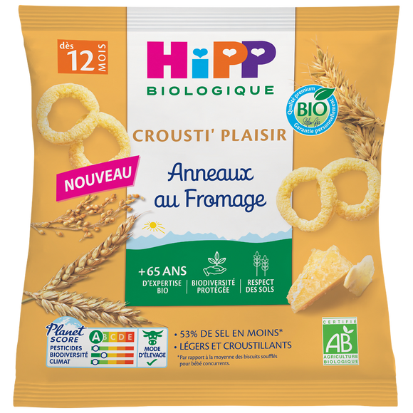 Anneaux fromage crousti'plaisir bio dés 12mois HIPP BIOLOGIQUE sachetde 25g