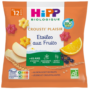 Etoiles aux fruits crousti'HIPP BIOLOGIQUE 12mois sachet 30g