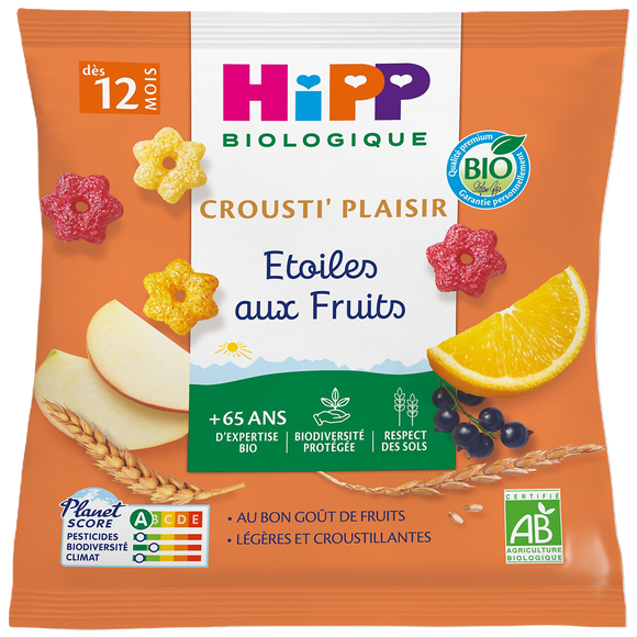 Etoiles aux fruits crousti'HIPP BIOLOGIQUE 12mois sachet 30g