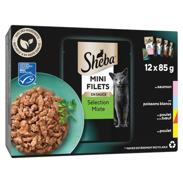Sachets fraîcheur chat Mini filets Sélection Mixte en sauce SHEBA - 12x85g